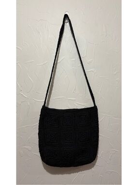 The Sak black square pattern crochet knit shoulder bag